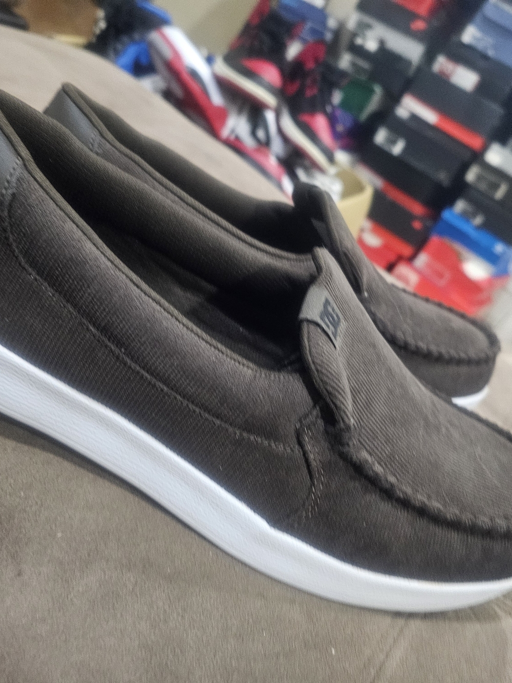 DC Men's Dark Brown Canvas Slip-Ons with White Outsole Size 14 Very Clean